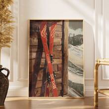 1 张无框冬季滑雪海报，复古滑雪艺术印刷雪景，复古冬季场景墙面装饰，适合卧室宿舍客厅，山间小屋美学礼物，Funkyposters 房间装饰 - 彩色 - 查看 4