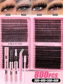 CMAYOME 800pcs Eyelash Extension Kit, DIY Eyelash Extension Set, 30D+40D+50D+60D (9-18mm) Individual Lash Cluster Kit, D Curl Eyelash Extension Set, Includes Glue, Sealant And Eyelash Extension Tools, Suitable For Daily Use, Parties, Travel, Or As A Gift For Family And Friends, Eyelash Clusters, Eyelash Glue, Colle Faux Cils Duo. - Multicolor - View 14