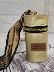 Asaloog Mini Silk (Plain) High Capacity Key Chain Purse/Coins, Lipstick Ref: DA-1306 - Gold - View 1