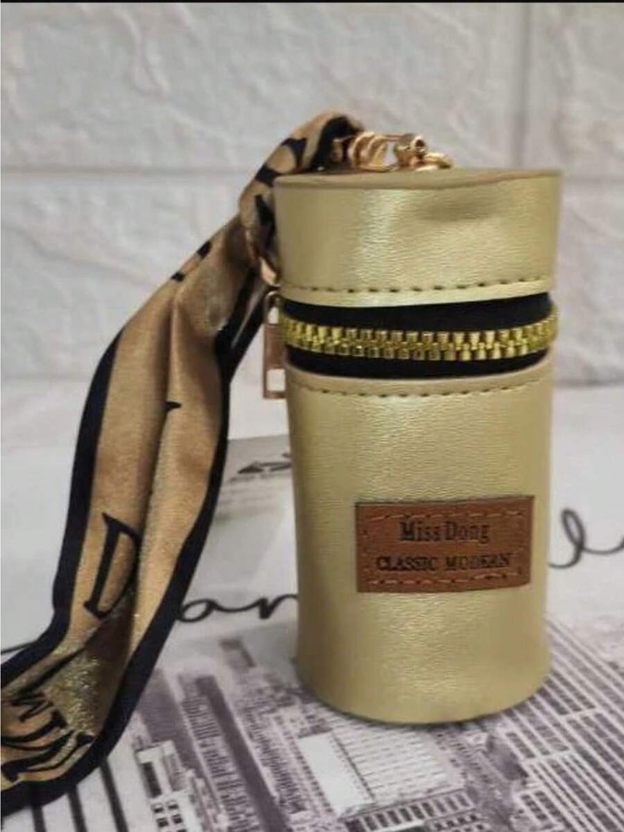 Asaloog Mini Silk (Plain) High Capacity Key Chain Purse/Coins, Lipstick Ref: DA-1306 - Gold - View 1