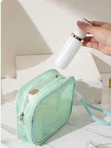 1 Pc Mesh Makeup Bag, High Appearance Level, Dopamine Pearl Zipper, Large-Capacity Storage Bag