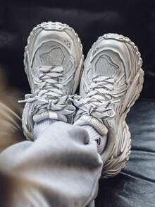 Tom's 男士复古透气网眼休闲运动鞋，加高轮胎鞋底厚底运动鞋，高端巴黎厚底运动鞋，时尚厚底透气运动休闲鞋，高品质夏季 - 白色 - 查看 4