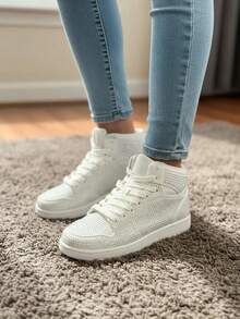 HALSCH IRRESISTIBLE FASHION Tenis HalSch REX Mujer Moda Plataforma Cómodos Elegantes Casuales Ligeros - Modernos, combinan con todo - El mejor regalo de dama para Novia, Hija, Esposa, Mama, Amiga, Aniversario, San Valentín, Día de las madres, Navidad, Cumpleaños - Blanco - Ver 2