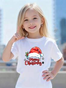 Playeras de niño Gorro de Santa Copo de nieve Feliz Navidad sudaderas de niño camisas para niño Camisetas de niña Regalos navideños Camisetas navideñas Camiseta de Halloween para niñas Camisetas para niños y niñas La tela es suave, transpirable y cómoda, hecha de puro algodón. - Blanco - Ver 1