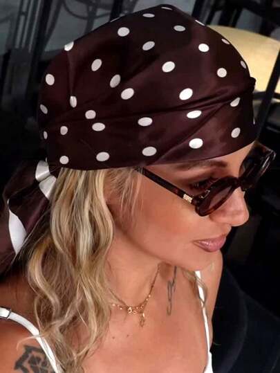 1pc Bohemian Style Polka Dot Printed Satin Scarf For Women, Elegant Headscarf/Shawl For Daily Casual Wear And Sun Protection