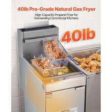 Commercial Deep Fryer, 3-Burner Fryer For Restaurants, Stainless Steel Floor Standing Deep Fryers With Dual Baskets And Adjustable Temperature, Natural Gas Powered, 40 Lbs Capacity, 90,000 BTU - khí đốt tự nhiên - Xem 2