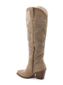 Giày bốt cao bồi đính đá Rhinestone - Gót xéo và mũi nhọn - Màu Khaki - Xem 4