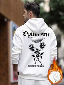 Krometka 男士秋冬街头时尚乐观玫瑰印花黑色连帽卫衣 - 白色 - 查看 2