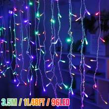 96/160 LED 太阳能冰柱灯串 - 8 种照明模式，USB 供电窗帘灯，带定时器和亮度调节功能，适用于圣诞树、家居走廊、派对、生日装饰、室内/室外（暖白/白/彩色） - 黑色 - 查看 5
