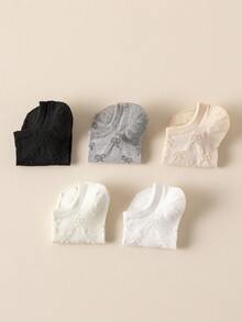 5 Pairs Women's Shallow Mouth Low-Cut Boat Socks, Minimalist Solid Color Versatile, Bowknot Design, Skin-Friendly Comfortable Breathable Soft