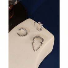 3 Pieces Sparkling Cubic Zirconia Chain Clip Earrings Set, Multi Layered Earrings For Women's Daily Wear, Dates And Parties - 黃金 - 查看 11