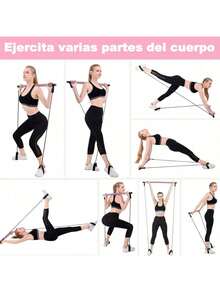 MATTJIASPOP Kit de Barra de Pilates Portátil,16 en 1 Juego de Bandas de Resistencia para Ejercicio Ajustable,Barra de Resistencia con 6 Bandas Elásticas Pesadas,Palo de Pilates de Estiramiento - 1 - Ver 6