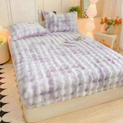 3 件套：1 件加厚纯色仿毛皮床笠 + 2 件枕套，全方位包裹设计，防止床滑落，可机洗，适合卧室、家庭和宿舍使用，温暖舒适的睡眠