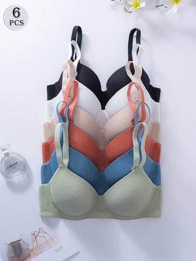 6pcs Lace Underwire Bras, Adjustable, Thin, Comfortable, Breathable, Supportive, Lift & Cleavage