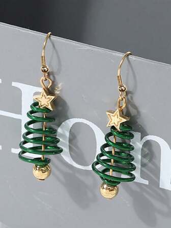 2 pezzi Orecchini pendenti a nappina a forma di albero di Natale, con cristalli finti multicolore in metallo, eleganti per feste di donne