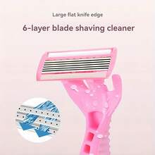 Smooth Glide 6-Layer Stainless Steel Razor For Women - Portable, Fragrance-Free Body Hair Removal Tool With Flexible Head,With Storage Box - Pink - View 8