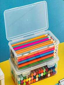 1pc/3pcs/5pcs Large-Capacity Transparent Pencil Case | Plastic Pencil And Crayon Organizer Box With Paint Finish | Stationery Storage For Colored Pencils, Markers, Watercolor Pens
