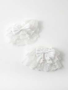 1 par de mangas elegantes y vintage con doble capa de volantes y encaje floral para mujer - Mangas de encaje para los brazos - Ver 3