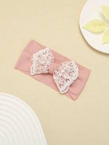 1pc Autumn/Winter Knitted Striped Baby Headband, Lace Embroidered Floral Bow Infant Headwear, Cute & Sweet Girls Princess Hair Accessories