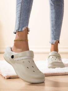 新款女士花园鞋，可调节宽松平底鞋，卧室/旅行/沙滩毛绒拖鞋，包趾拖鞋 - 米色 - 查看 2