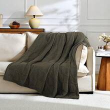 Knit Throw Blanket,Classical Checkered Blanket For Couch,Cozy Warm Knitted Throw Blanket For Bed Sofa Living Room, Decorative Stretched Throw, Lightweigh,50"X 60"Oatmeal - 燒焦 - 查看 3