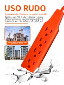 3M/5M/7M/15M Extension Cable Extension Para Uso Rudo Hogar Naranja, Regleta multicontactos electricos con 4 salidas,adaptador de regleta para el hogar y la Oficina. - Naranja - Ver 5