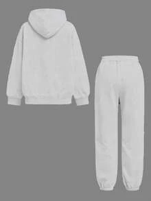 2 件女童甜美酷炫字母连帽衫套装，柔软亲肤，适合学校日常四季穿着 - 灰色 - 查看 2