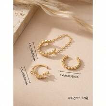 3 Pieces Sparkling Cubic Zirconia Chain Clip Earrings Set, Multi Layered Earrings For Women's Daily Wear, Dates And Parties - 黃金 - 查看 7