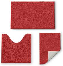 3-Piece Bathroom Rugs Set: Extra Soft, Absorbent Shaggy Rugs, Non-Slip Plush Carpet Runner With Toilet Rugs, Ideal For Bathtub And Shower, 2025  Design - Red - View 9