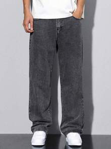 DH Teens/Jugendliche Jungen einfarbige lässige Straight Leg Jeans - Grau - Übersicht 3