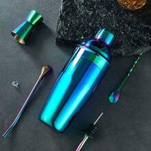 6 件套鸡尾酒调酒工具套装，不锈钢酒吧工具套件，波士顿调酒器，饮料搅拌器，带捣碎器、勺子、量酒器、过滤器 - 混色 - 查看 3