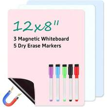 3 Pack Magnetic Dry Erase Board, 12inx 8in Erasable Refrigerator White BoardPlanner, Dry Erase Board Magnetic Home Kitchen Memo Grocery List, Grocery List, 5 Markers And Eraser