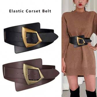 1PC Women's Wide Retro Elastic Belt PU Leather Fashion With Suit Dress Coat Corset Decoration Belt , Suit For Halloween, Costume And Girls Summer