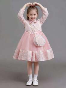 3pcs Girls Princess Dress Set, Luxury Long Sleeve Dress, Suitable For Special Occasions