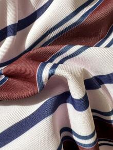 性感复古条纹比基尼套装 - 蓝色滚边三角上衣和高腰可调节泳裤 | 女士沙滩度假泳装 - 彩色 - 查看 8