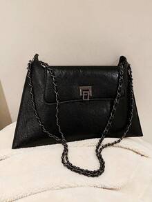 Fashionable Elegant Street Vacation Solid Color Chain Retro Versatile Shopping Shoulder Envelope Tote Bag - Black - View 6