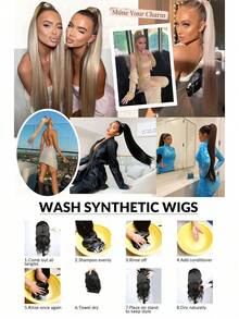 Ponytail Extensions Drawstring Long Straight Fake Pony Tail Natural Soft Clip In Hair Extension Synthetic Heat Resistant Hairpiece - Ash Brown Mix Blonde Highlights