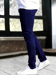 1 件男士黑色修身弹力拉链口袋牛仔裤 - 深色水洗藍 - 查看 5