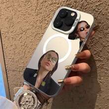 Funda magnética plateada colorida para teléfono con diseño de gafas para chicas. Diseño elegante y moderno. - Negro - Ver 3