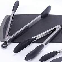 Multi-Functional Stainless Steel Cooking Tongs With Silicone Tips - Heat Resistant, Non-Stick, Suitable For Grilling And Outdoor Cooking, Perfect For Bread, Steak, Salad, Desserts