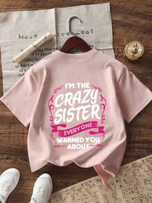 تيشيرت بأكمام قصيرة وياقة مستديرة مطبوع بطباعة جرافيكية كاجوال لفتيات المراهقات، توب صيفي