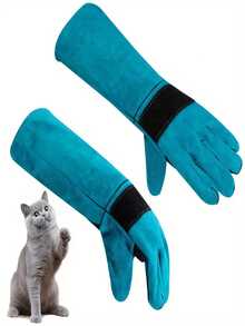 1 par de guantes para manipular animales; guantes anti-arañazos para entrenar perros, gatos, pájaros, serpientes, loros, lagartos, animales salvajes y reptiles -- guantes a prueba de mordeduras - Azul - Ver 8