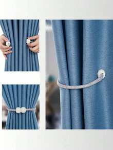 2pcs/4pcs/6pcs Gray Magnetic Curtain Clips, Faux Pearl Curtain Ties, Curtain Decorations, Magnetic Curtain Straps With Buckles, Window Tie Cord Clips For Home And Office, Pearl Decorative Cord Backing For Sheer Curtains Without Drilling - Multicolor - View 7