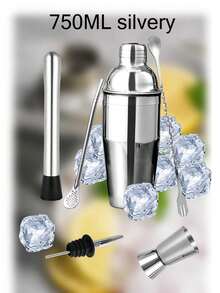 6 件套鸡尾酒调酒工具套装，不锈钢酒吧工具套件，波士顿调酒器，饮料搅拌器，带捣碎器、勺子、量酒器、过滤器 - 混色 - 查看 15