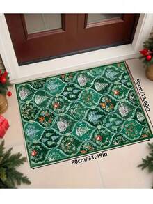1pc Christmas Tree, Santa Claus And Reindeer Pattern Beige Carpet, Non-Slip And Washable, Suitable For Living Room, Bedroom, Hallway, Indoor And Outdoor Use, Easy To Create Warm Christmas Home And Room Decor - Green - View 5