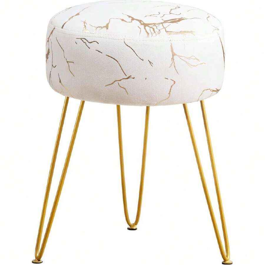Vanity Stool, Gold Vanity Stools For  Room, Round Ottoman Foot Stool, Velvet Footrest Vanity Chair For Bathroom Vanity, Bedroom, Living Room, Entryway, Offices,23566356 - 米色 - 查看 1