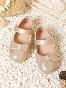 1 Paio di Scarpe Piatte Glitterate per Bambine con Decorazione a Fiocco, Comode e Morbide, Adatte per Camminare, Feste all'Aperto e Spettacoli per Bambini - Dorato - Visualizzare 1
