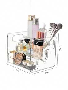 Multipurpose Cosmetic Storage Box With Partitions, Transparent Skin Care Product Rack - Plastic Cosmetic Dressing Table Storage Box, Suitable For Girls' Dressing Table, Bathroom, Desk Counter - Clear - View 7
