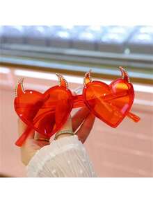 1 件派对眼镜魔鬼角装饰眼镜时尚生日派对太阳镜，万圣节服装女士，红心皇后服装，红心皇后服装，红色太阳镜，成人服装，Bratz，红色翅膀