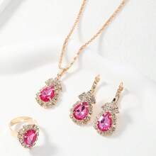 3 قطع مجموعة مجوهرات من الأقراط والخاتم والقلادة المرصعة بالراين الأنيقة، مناسبة للحفلات والهدايا العيدية